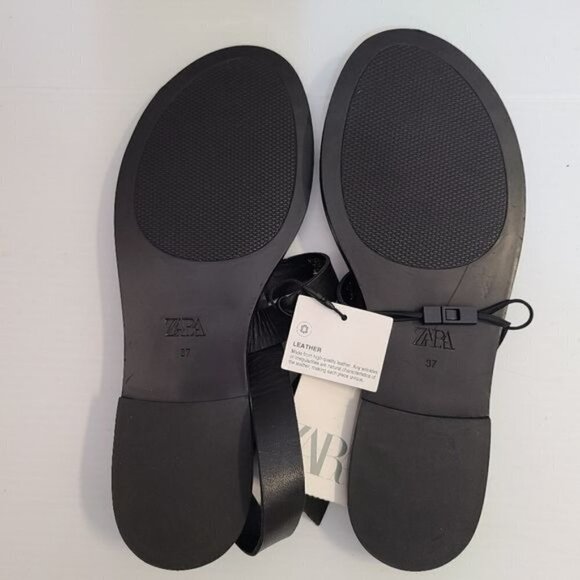 ZARA FLAT LEATHER SLIDER SANDALS WITH MICRO-STUDS BLACK SIZE 6.5 | 2620/110 - Picture 10 of 10